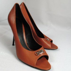 GUCCI Orange leather Peep Toe Stiletto Heels Pumps Size 39 US 8.5